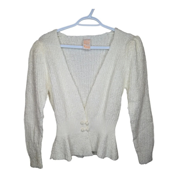 Vintage Glentex Cream Soft Fuzzy Knit Two Button Cardigan Women Medium - Picture 1 of 9